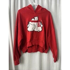 VTG Coca-Cola Polar Bear women’s size XL Fuzzy Embroidered Hoodie Sweatshirt